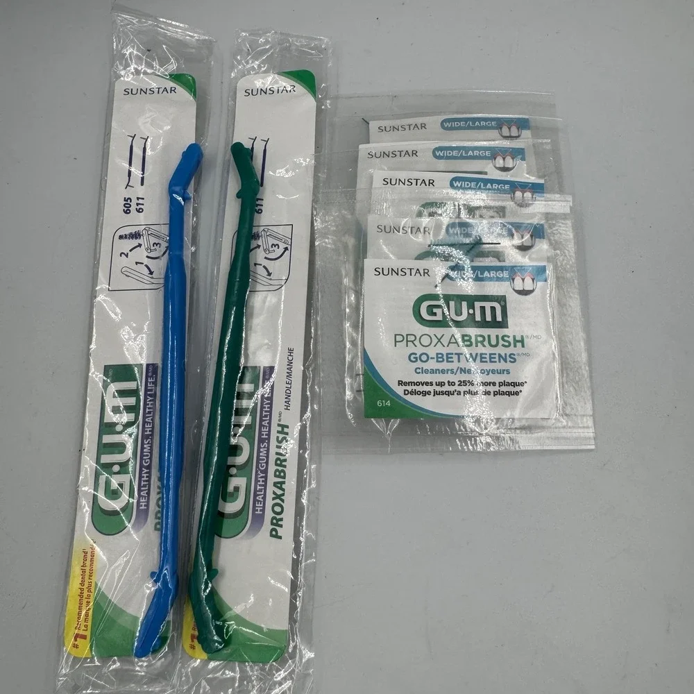 GUM Sunstar 605 611 Proxabrush Interdental Cleaners Blue‎ Green Wide Refills